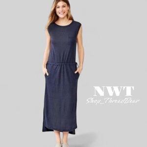 Linen! [GAP] Indigo Blue Sleeveless NWT Crewneck Maxi Dress + Pockets | Small